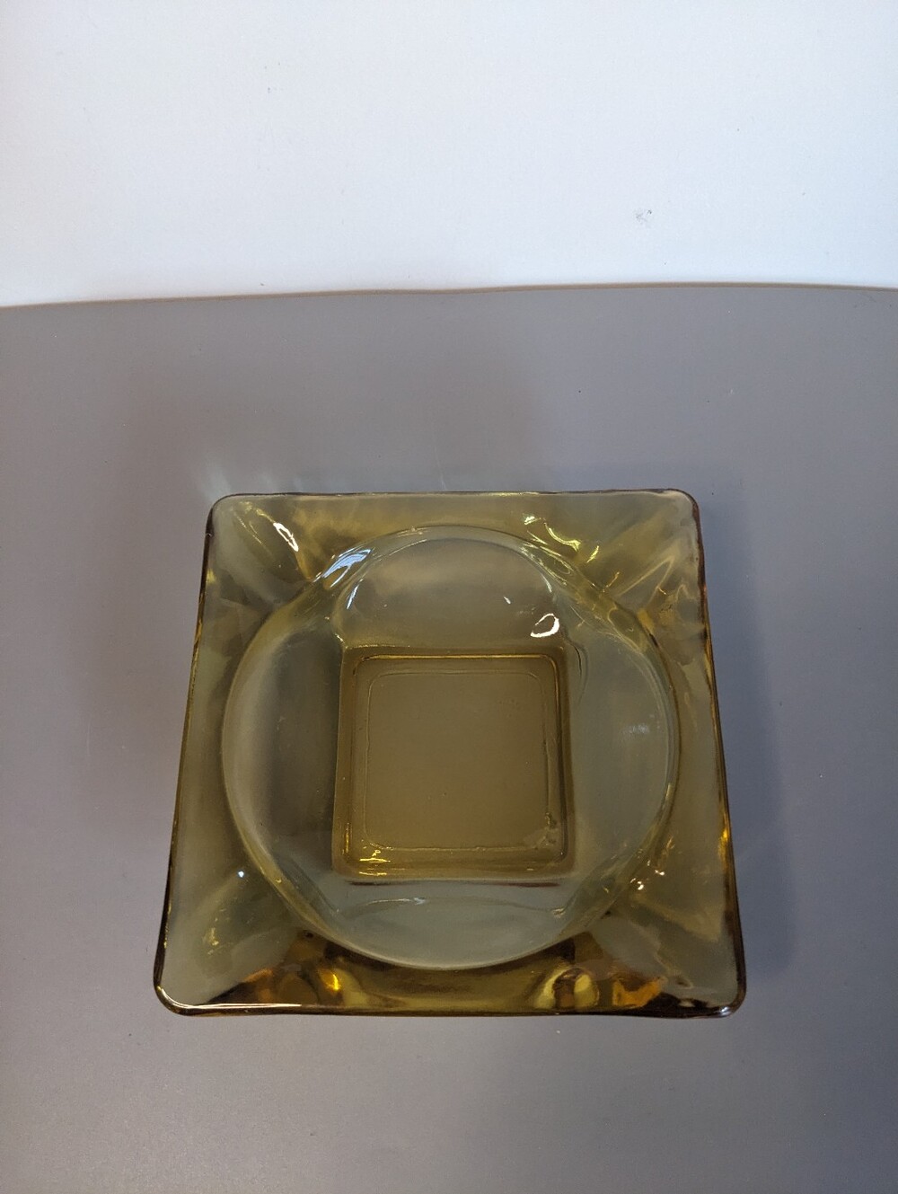 VTG Amber Glass Ashtray Square Mid Century Pressed Glass Retro Decor Piece